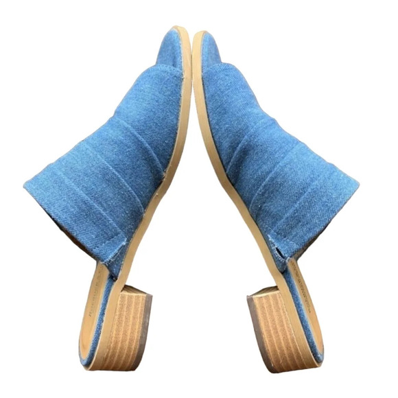 Roebuck & Co. Womens Slider Sandals Block Heels Shoes Blue Slip On 8 - Picture 4 of 8